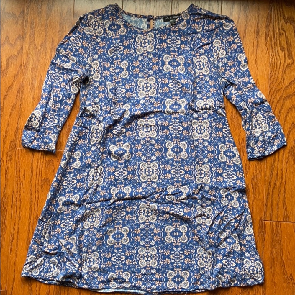AS U WISH Blue Garden Tunic 3/4 Sleeve XS